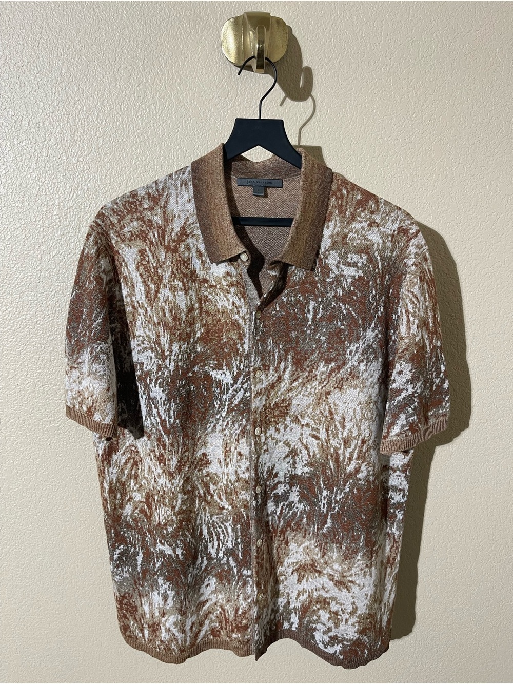 John Varvatos Brown and White Marled Knit Polo